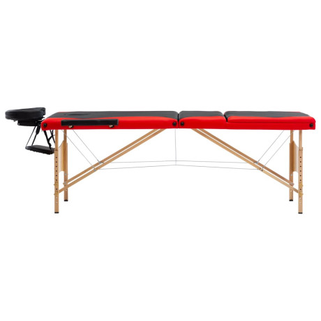 vidaXL Massagetafel inklapbaar 3 zones hout zwart en rood afbeelding2 - 1