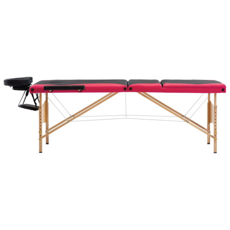 vidaXL Massagetafel inklapbaar 3 zones hout zwart en roze afbeelding2 - 1