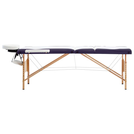 vidaXL Massagetafel inklapbaar 3 zones hout wit en paars afbeelding2 - 1