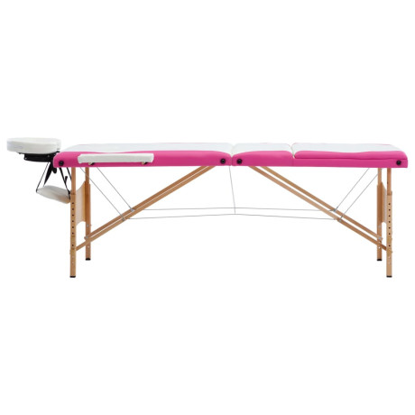 vidaXL Massagetafel inklapbaar 3 zones hout wit en roze afbeelding2 - 1