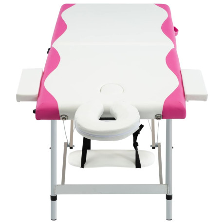 vidaXL Massagetafel inklapbaar 2 zones aluminium wit en roze afbeelding2 - 1