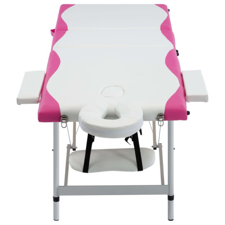 vidaXL Massagetafel inklapbaar 3 zones aluminium wit en roze afbeelding2 - 1