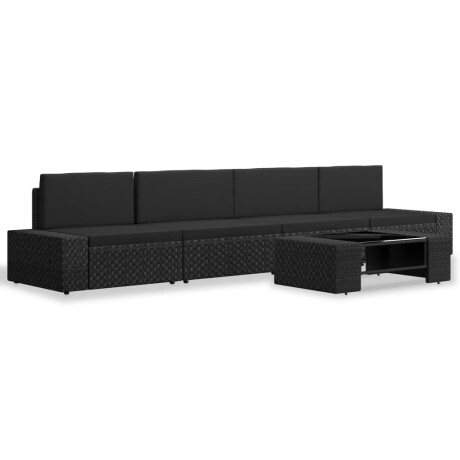 vidaXL 5-delige Loungeset poly rattan zwart afbeelding2 - 1