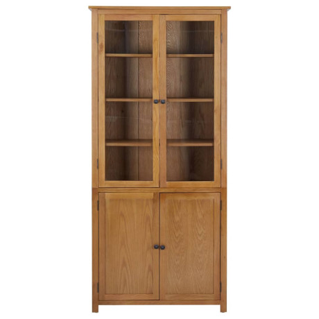 vidaXL Boekenkast met 4 deuren 90x35x200 cm massief eikenhout en glas afbeelding2 - 1