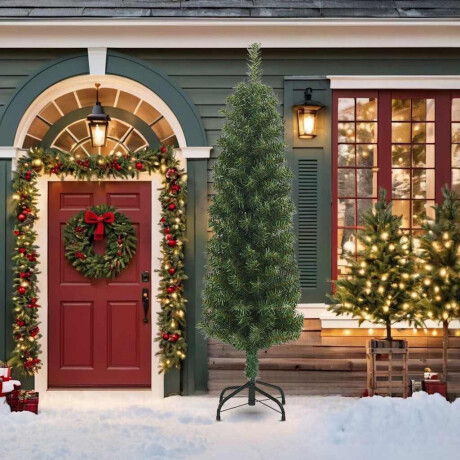 vidaXL Kunstkerstboom met standaard smal 210 cm PVC groen afbeelding2 - 1