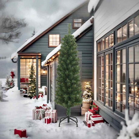 vidaXL Kunstkerstboom met standaard smal 240 cm PVC groen afbeelding2 - 1
