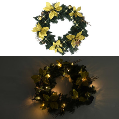 vidaXL Kerstkrans met LED lampjes 60 cm PVC groen afbeelding2 - 1