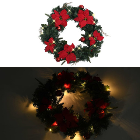 vidaXL Kerstkrans met LED lampjes 60 cm PVC groen afbeelding2 - 1