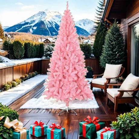 vidaXL Kunstkerstboom met standaard 210 cm PVC roze afbeelding2 - 1