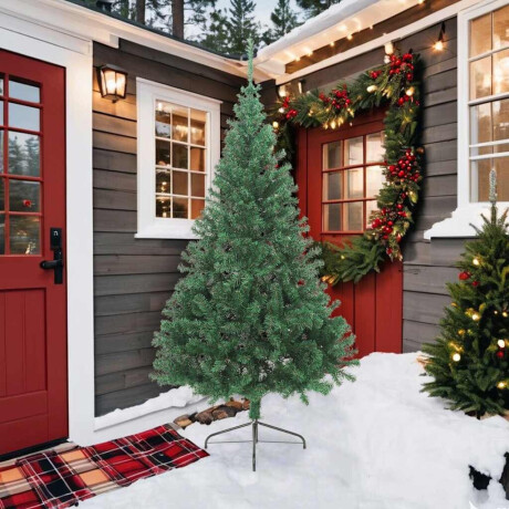 vidaXL Kunstkerstboom met standaard half 210 cm PVC groen afbeelding2 - 1