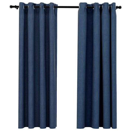 vidaXL Gordijnen linnen-look verduisterend ogen 2 st 140x175 cm blauw afbeelding2 - 1