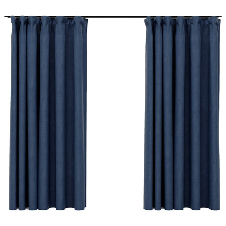vidaXL Gordijnen linnen-look verduisterend haken 2 st 140x175 cm blauw afbeelding2 - 1