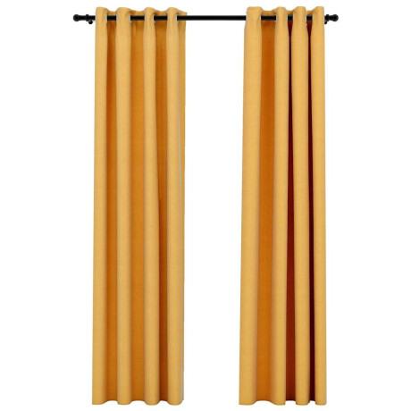 vidaXL Gordijnen linnen-look verduisterend ogen 2 st 140x245 cm geel afbeelding2 - 1