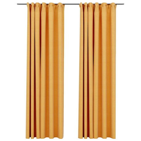 vidaXL Gordijnen linnen-look verduisterend haken 2 st 140x225 cm geel afbeelding2 - 1