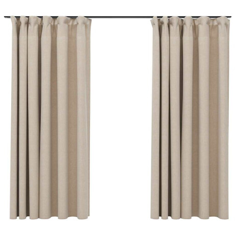 vidaXL Gordijnen linnen-look verduisterend haken 2 st 140x175 cm beige afbeelding2 - 1