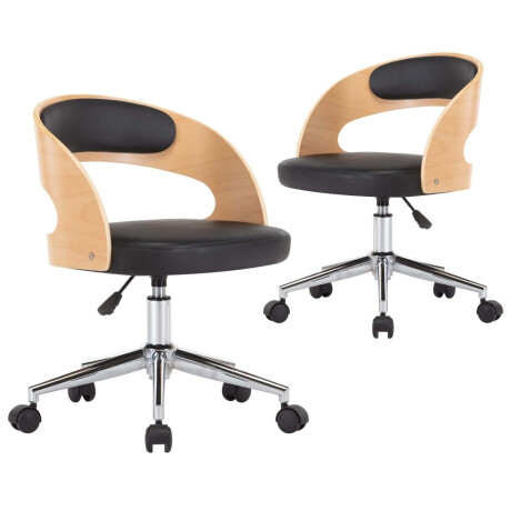 vidaXL Eetkamerstoelen draaibaar 2 st gebogen hout en kunstleer zwart afbeelding2 - 1