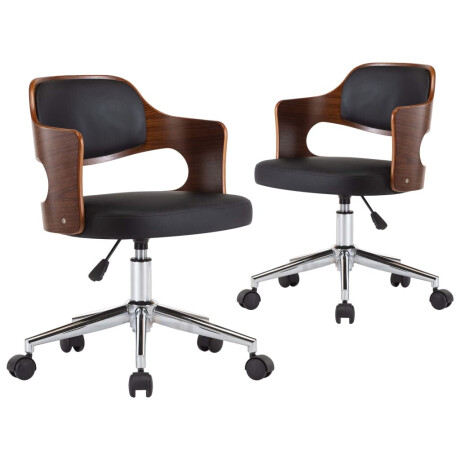 vidaXL Eetkamerstoelen draaibaar 2 st gebogen hout en kunstleer zwart afbeelding2 - 1