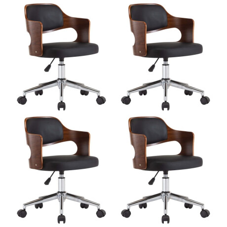 vidaXL Eetkamerstoelen 4 st draaibaar gebogen hout en kunstleer zwart afbeelding2 - 1