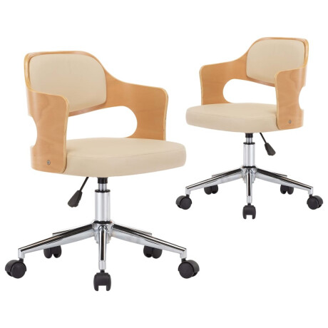 vidaXL Eetkamerstoelen draaibaar 2 st gebogen hout en kunstleer crème afbeelding2 - 1