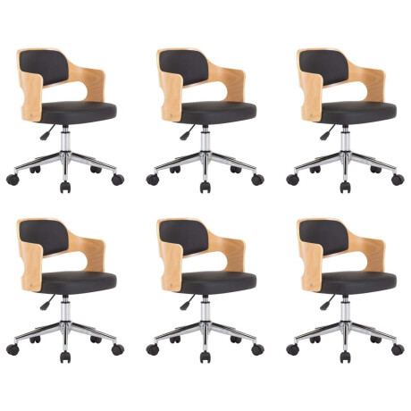 vidaXL Eetkamerstoelen draaibaar 6 st gebogen hout en kunstleer zwart afbeelding2 - 1