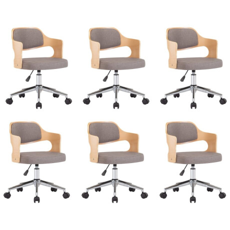 vidaXL Eetkamerstoelen 6 st draaibaar gebogen hout en stof taupe afbeelding2 - 1