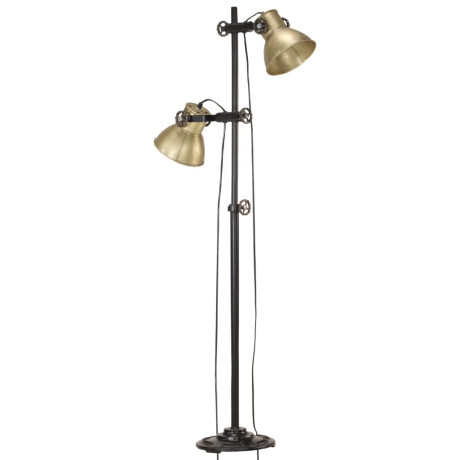 vidaXL Vloerlamp met 2 lampenkappen E27 gietijzer messingkleurig afbeelding2 - 1