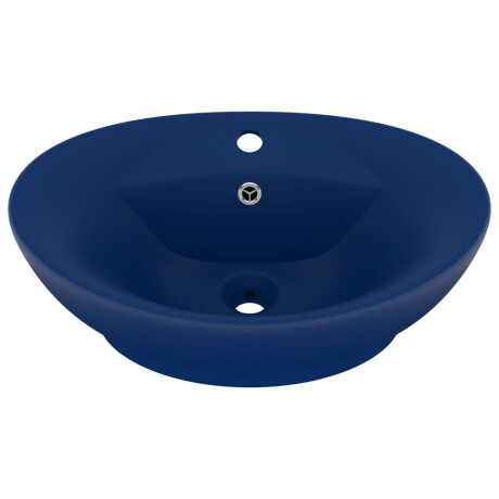 vidaXL Wastafel met overloop ovaal 58,5x39 cm keramiek mat donkerblauw afbeelding2 - 1