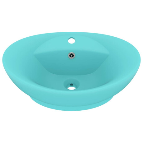 vidaXL Wastafel met overloop ovaal 58,5x39 cm keramiek mat lichtgroen afbeelding2 - 1