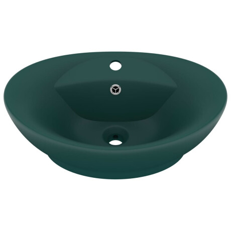 vidaXL Wastafel met overloop ovaal 58,5x39 cm keramiek mat donkergroen afbeelding2 - 1
