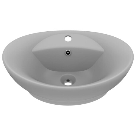 vidaXL Wastafel met overloop ovaal 58,5x39 cm keramiek mat lichtgrijs afbeelding2 - 1