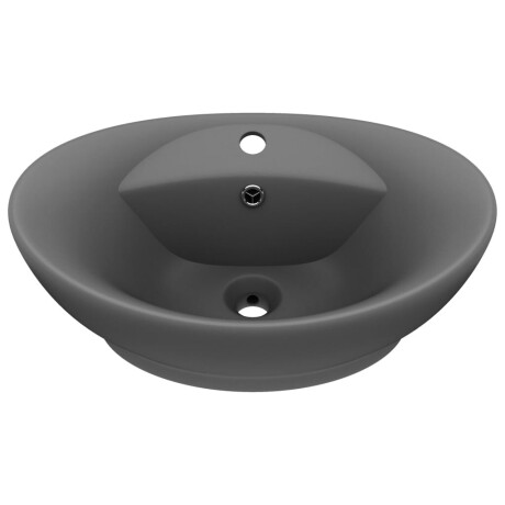 vidaXL Wastafel met overloop ovaal 58,5x39 cm keramiek mat donkergrijs afbeelding2 - 1