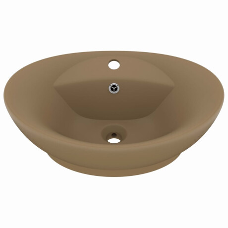 vidaXL Wastafel met overloop ovaal 58,5x39 cm keramiek matcrème afbeelding2 - 1