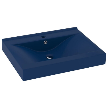 vidaXL Wastafel met kraangat 60x46 cm keramiek mat donkerblauw afbeelding2 - 1