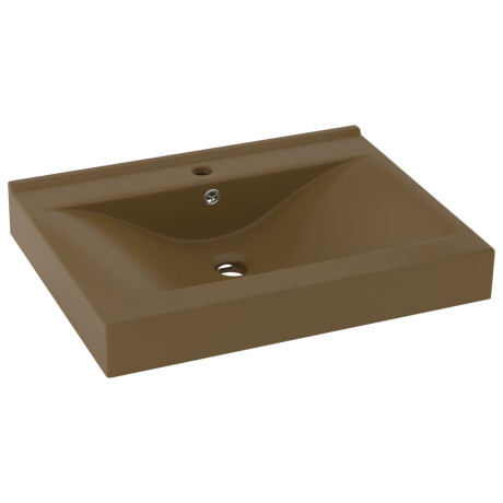 vidaXL Wastafel met kraangat 60x46 cm keramiek matcrème afbeelding2 - 1