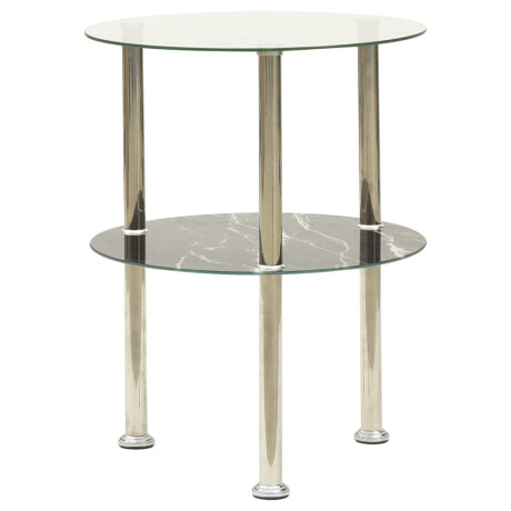 vidaXL Bijzettafel 2-laags 38cm gehard glas transparant en zwartmarmer afbeelding2 - 1