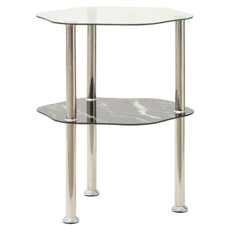 vidaXL Bijzettafel 2-laags 38x38x50 cm gehard glas transparant zwart afbeelding2 - 1