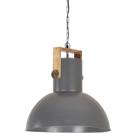 vidaXL Hanglamp industrieel rond 25 W E27 52 cm mangohout grijs afbeelding2 - 1