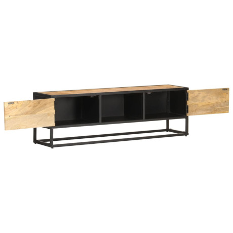 vidaXL Tv-meubel met bewerkte deur 130x30x40 cm ruw mangohout afbeelding2 - 1