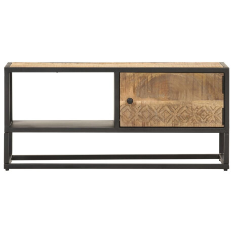 vidaXL Tv-meubel met bewerkte deur 90x30x40 cm ruw mangohout afbeelding2 - 1