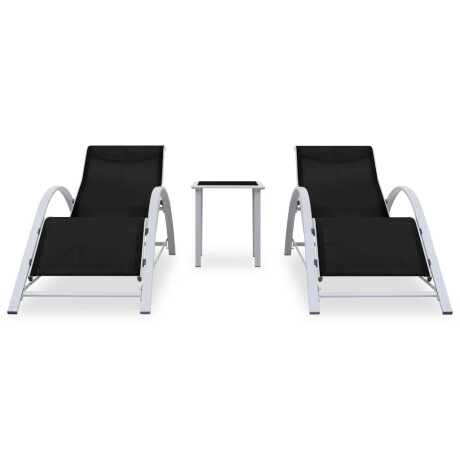 vidaXL Ligbedden 2 st met tafel aluminium zwart afbeelding2 - 1