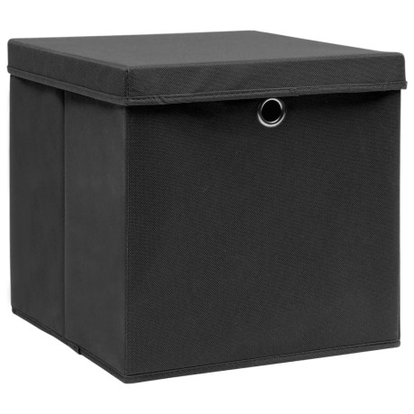 vidaXL Opbergboxen met deksel 10 st 28x28x28 cm zwart afbeelding2 - 1