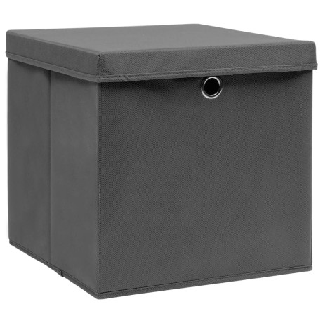 vidaXL Opbergboxen met deksel 10 st 28x28x28 cm grijs afbeelding2 - 1