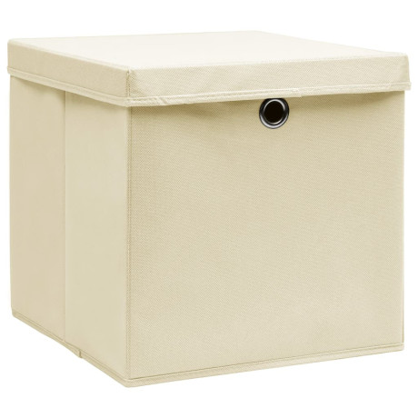 vidaXL Opbergboxen met deksel 10 st 28x28x28 cm crèmekleurig afbeelding2 - 1