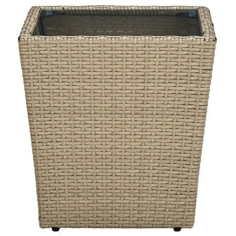 vidaXL Salontafel 41,5x41,5x44 cm poly rattan en gehard glas beige afbeelding2 - 1