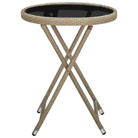 vidaXL Salontafel 60 cm poly rattan en gehard glas beige afbeelding2 - 1