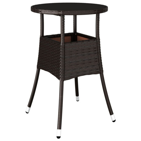 vidaXL Tuintafel Ø60x75 cm gehard glas en poly rattan bruin afbeelding2 - 1