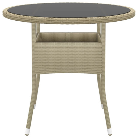 vidaXL Tuintafel Ø80x75 cm gehard glas en poly rattan beige afbeelding2 - 1