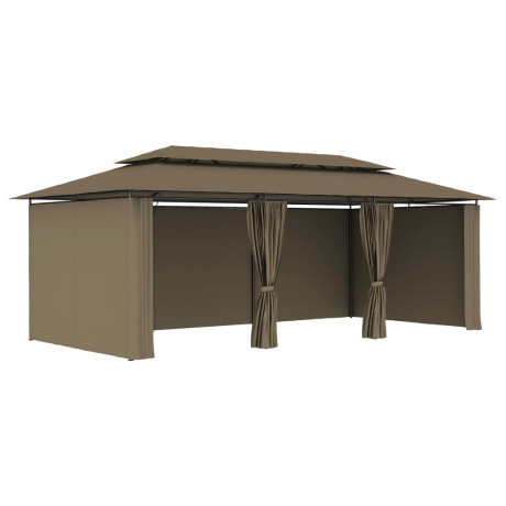 vidaXL Prieel met gordijnen 180 g/m² 600x298x270 cm taupe afbeelding2 - 1