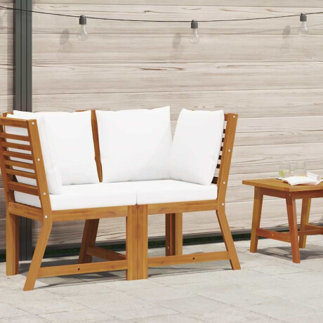 vidaXL Hoekbank sectioneel met crèmekleurig kussen massief acaciahout afbeelding2 - 1