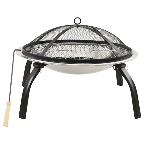 vidaXL Vuurschaal en barbecue 2-in-1 met pook 56x56x49 cm rvs afbeelding2 - 1